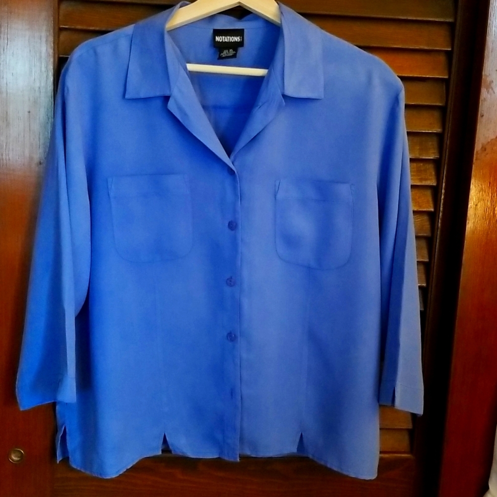 Women's blue blouse with 3/4 length sleeves by NOTATIONS size XL material silk
